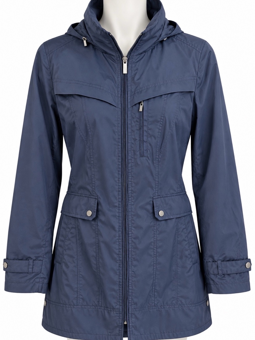 Cole Haan Navy Blue Rain Jacket Trenchcoat with package hood Women's Medium